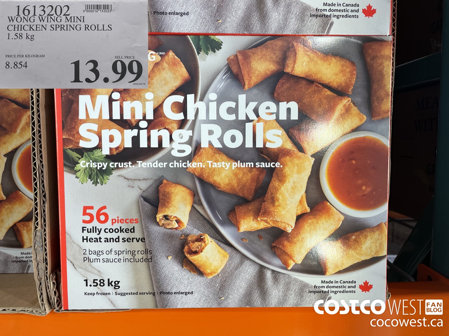 1613202 WONG WING MINI CHICKEN SPRING ROLLS 1.58 kg $13.99