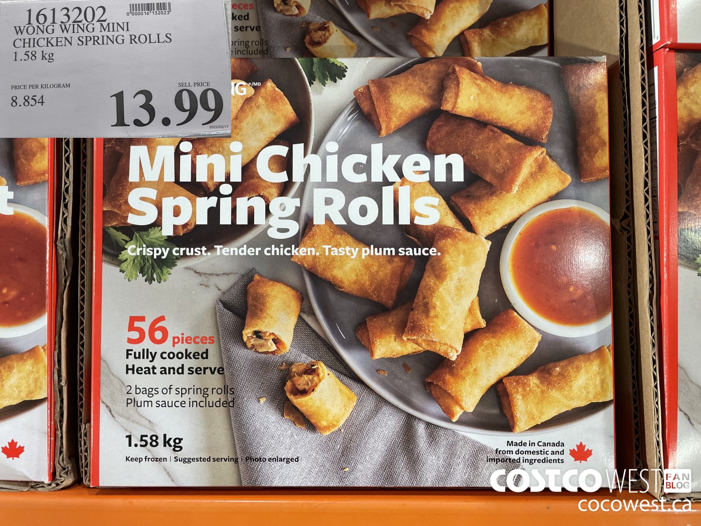 1613202 WONG WING MINI CHICKEN SPRING ROLLS 1.58 kg $13.99