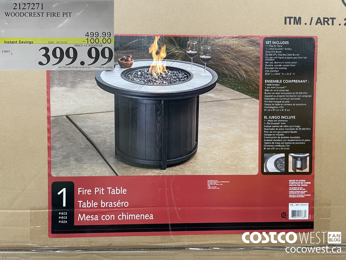 2127271 WOODCREST FIRE PIT ($100.00 INSTANT SAVINGS EXPIRES ON 2022-03-13) $399.99