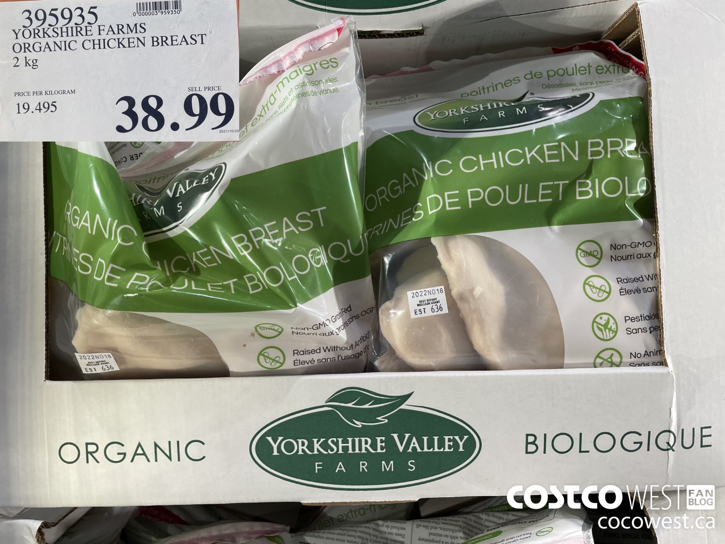 395935 YORKSHIRE FARMS ORGANIC CHICKEN BREAST 2 kg $38.99