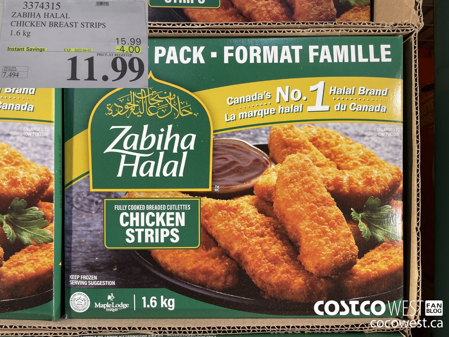 3374315 ZABIHA HALAL CHICKEN BREAST STRIPS 1.6 kg ($4.00 INSTANT SAVINGS EXPIRES ON 2022-04-03) $11.99