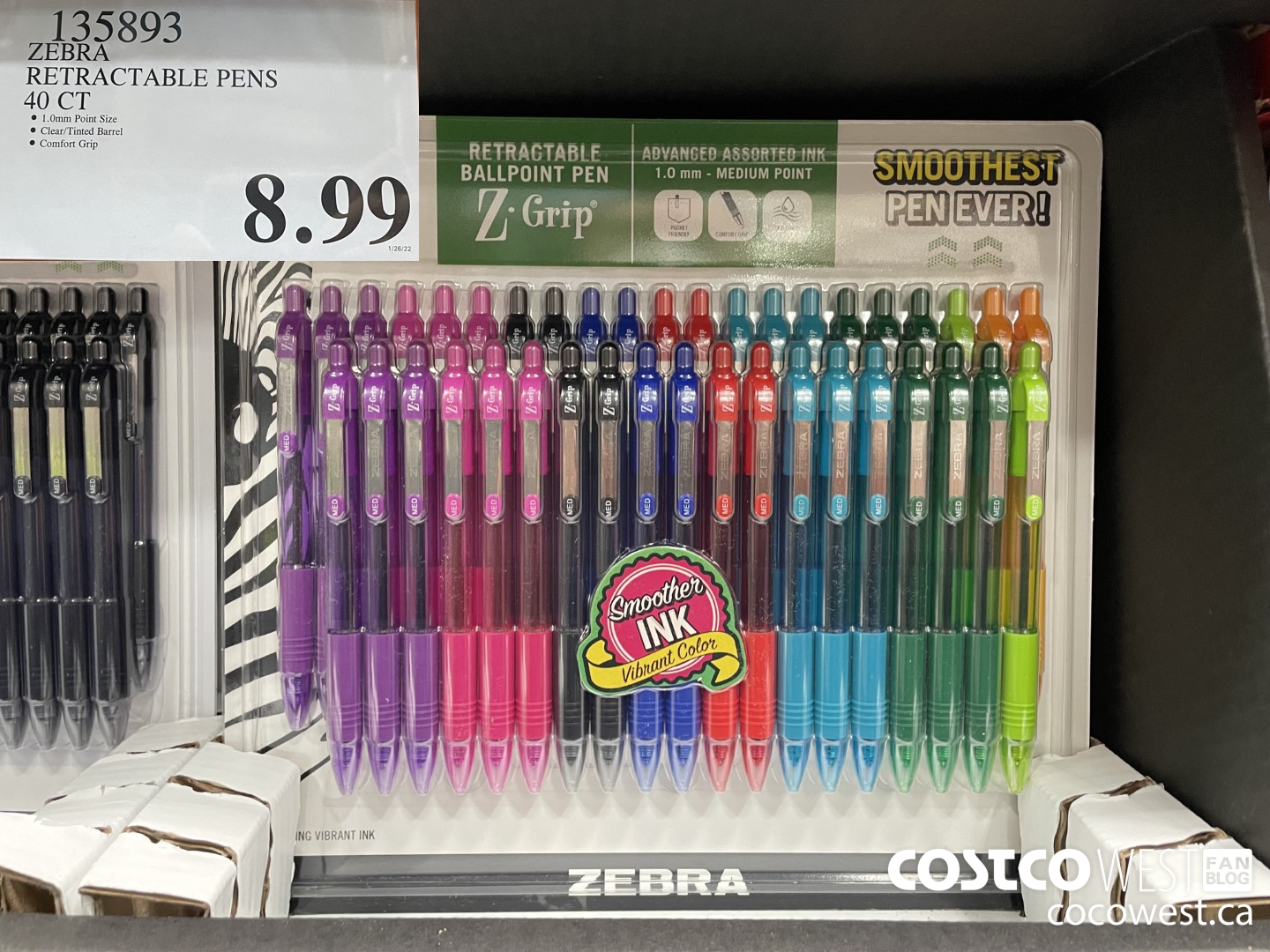 135893 ZEBRA RETRACTABLE PENS 40 CT $8.99