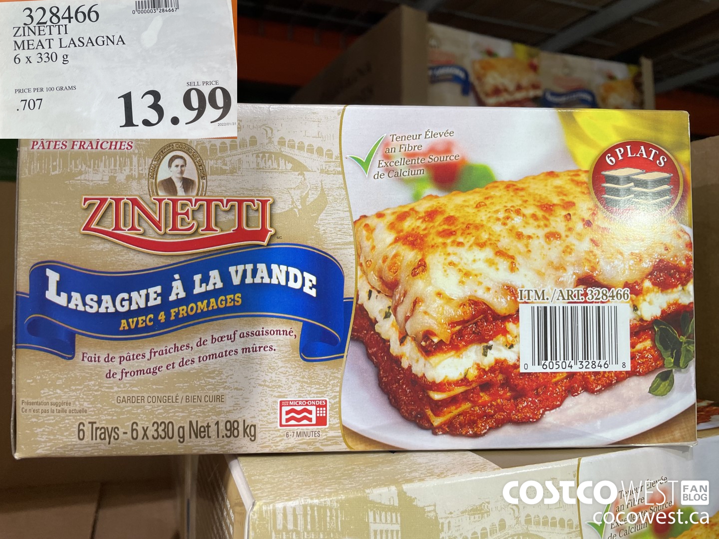 328466 ZINETTI MEAT LASAGNA 6 x 330 g $13.99