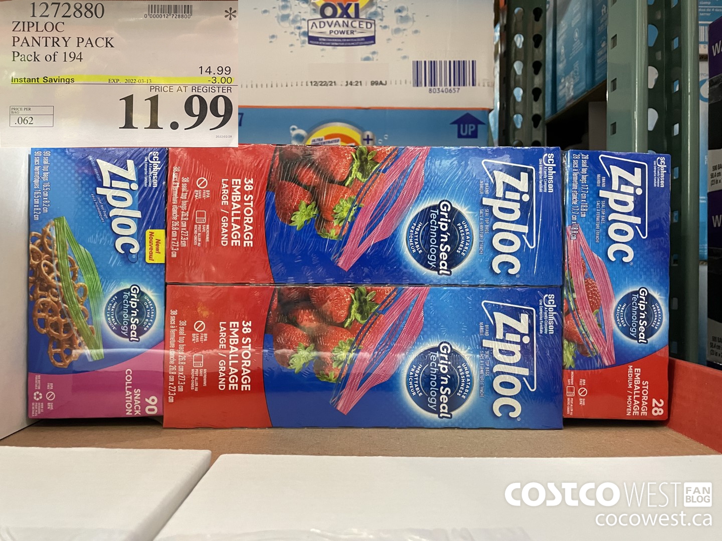 1272880 ZIPLOC PANTRY PACK Pack of 194 ($3.00 INSTANT SAVINGS EXPIRES ON 2022-03-13) $11.99