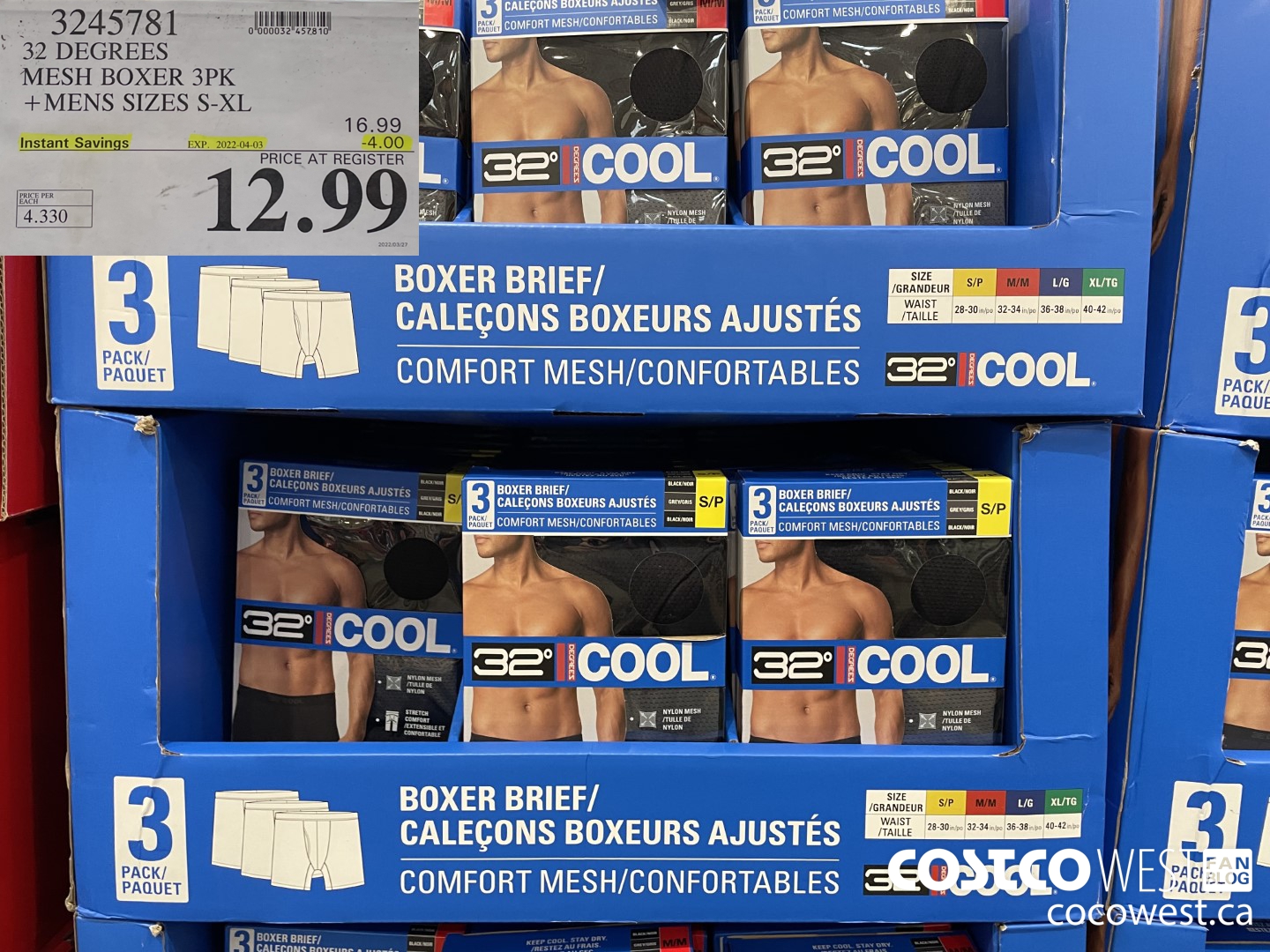 3245781 32 DEGREES MESH BOXER 3PK MENS SIZES S-XL ($4.00 INSTANT SAVINGS EXPIRES ON 2022-04-03) $12.99