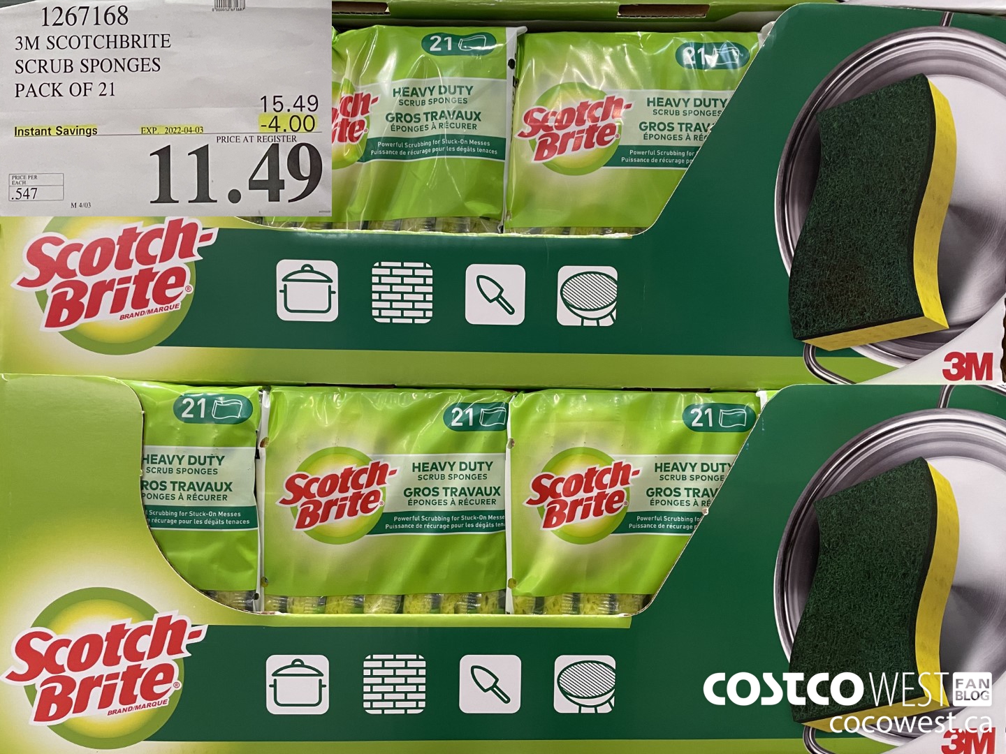 1267168 3M SCOTCHBRITE SCRUB SPONGES PACK OF 21 ($4.00 INSTANT SAVINGS EXPIRES ON 2022-04-03) $11.49