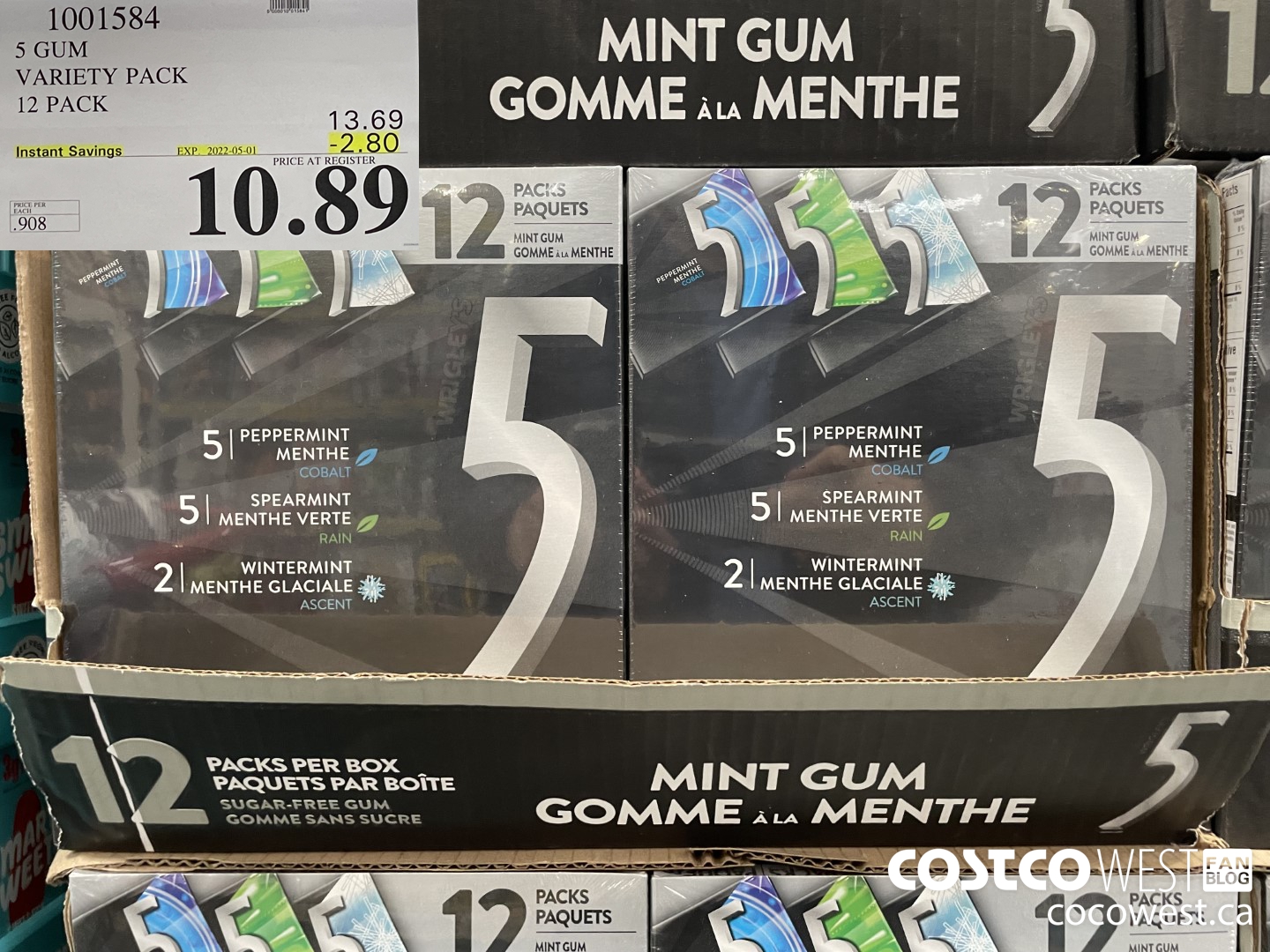 1001584 5 GUM VARIETY PACK 12 PACK ($2.80 INSTANT SAVINGS EXPIRES ON 2022-05-01) $10.89