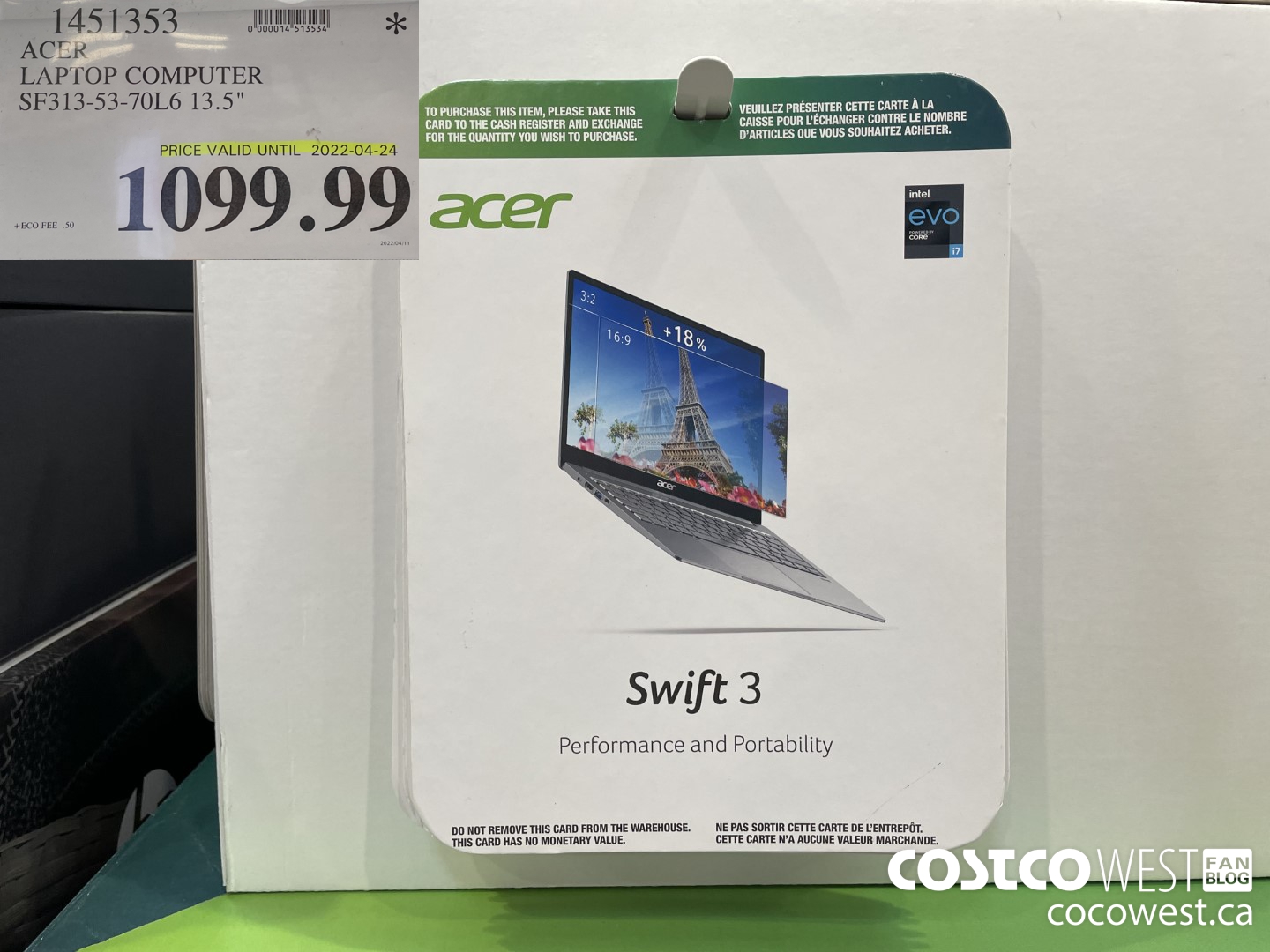 1451353 ACER LAPTOP COMPUTER SF313-53-70L6 13.5