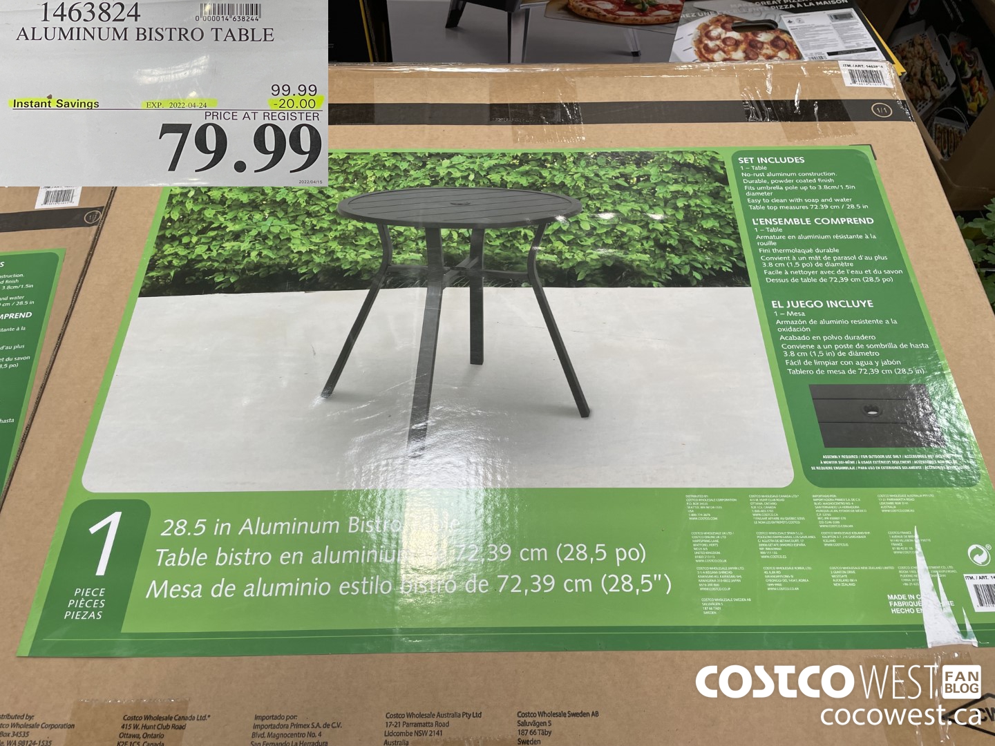 1463824 ALUMINUM BISTRO TABLE ($20.00 INSTANT SAVINGS EXPIRES ON 2022-04-24) $79.99