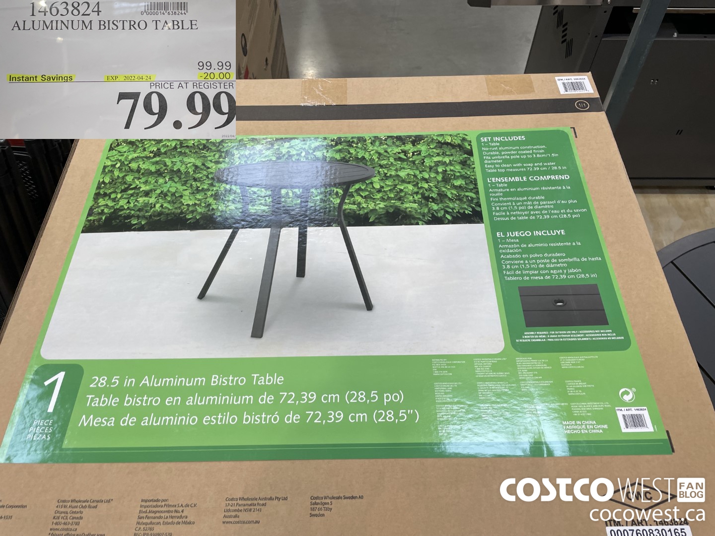 1463824 ALUMINUM BISTRO TABLE ($20.00 INSTANT SAVINGS EXPIRES ON 2022-04-24) $79.99