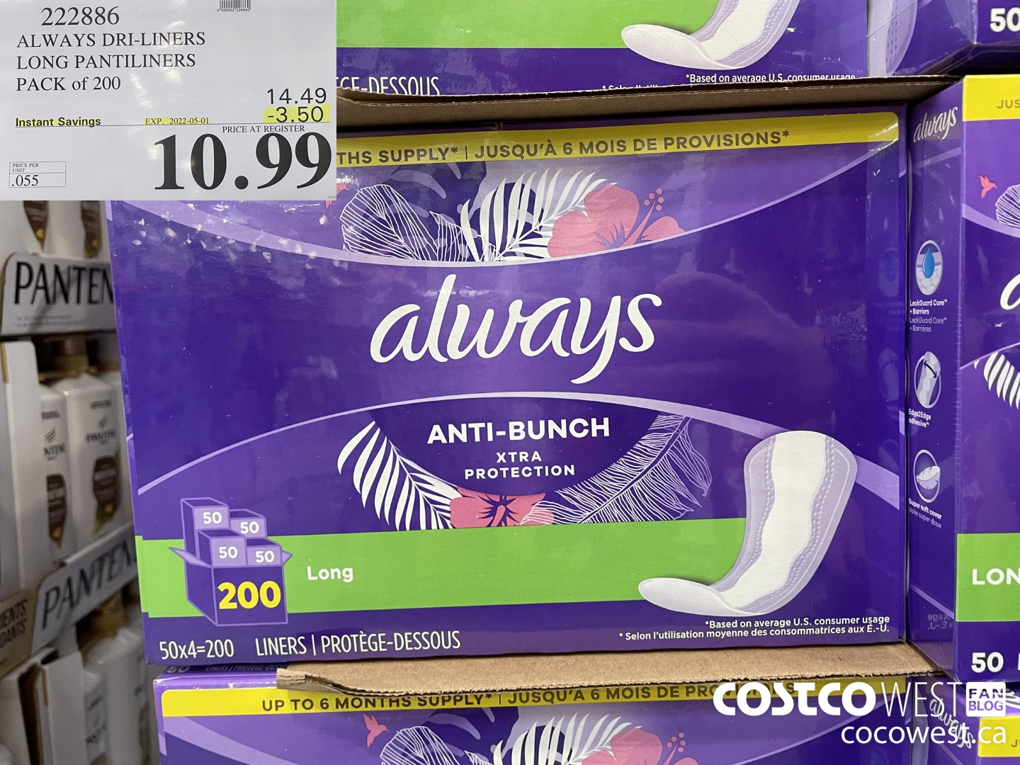 222886 ALWAYS DRI-LINERS LONG PANTILINERS PACK OF 200 ($3.50 INSTANT SAVINGS EXPIRES ON 2022-05-01) $10.99