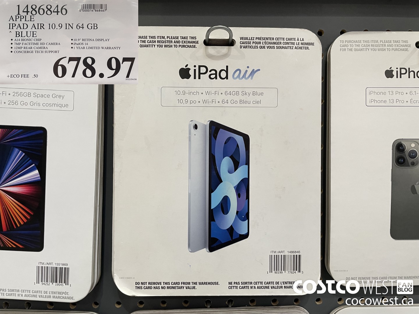 1486846 APPLE IPAD AIR 10.9 IN 64 GB BLUE $678.97