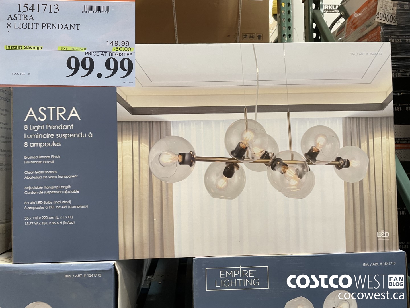 1541713 ASTRA 8 LIGHT PENDANT ($50.00 INSTANT SAVINGS EXPIRES ON 2022-05-01) $99.99