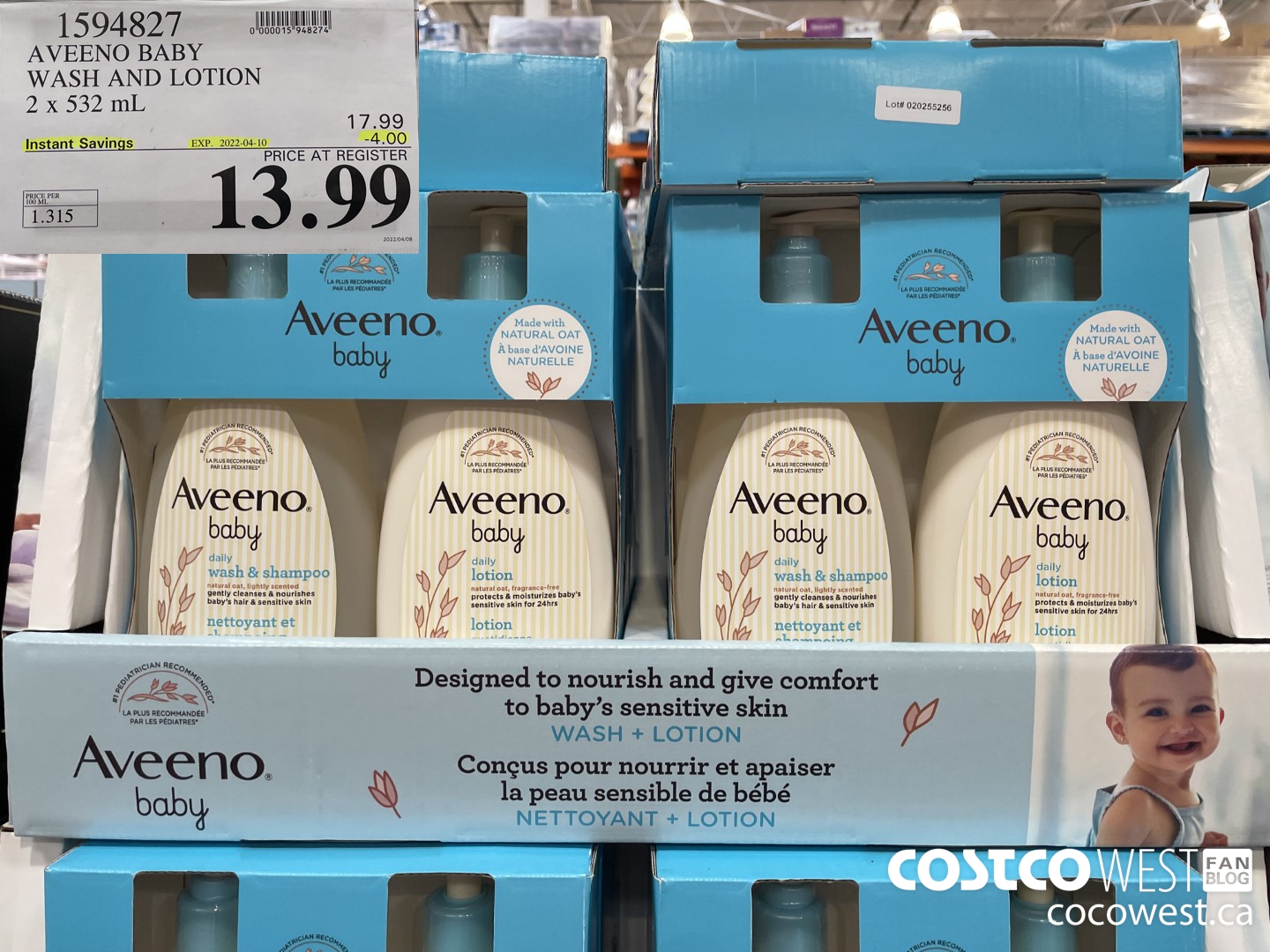 1594827 AVEENO BABY WASH AND LOTION 2 x 532 mL  ($4.00 INSTANT SAVINGS EXPIRES ON 2022-04-10) $13.99