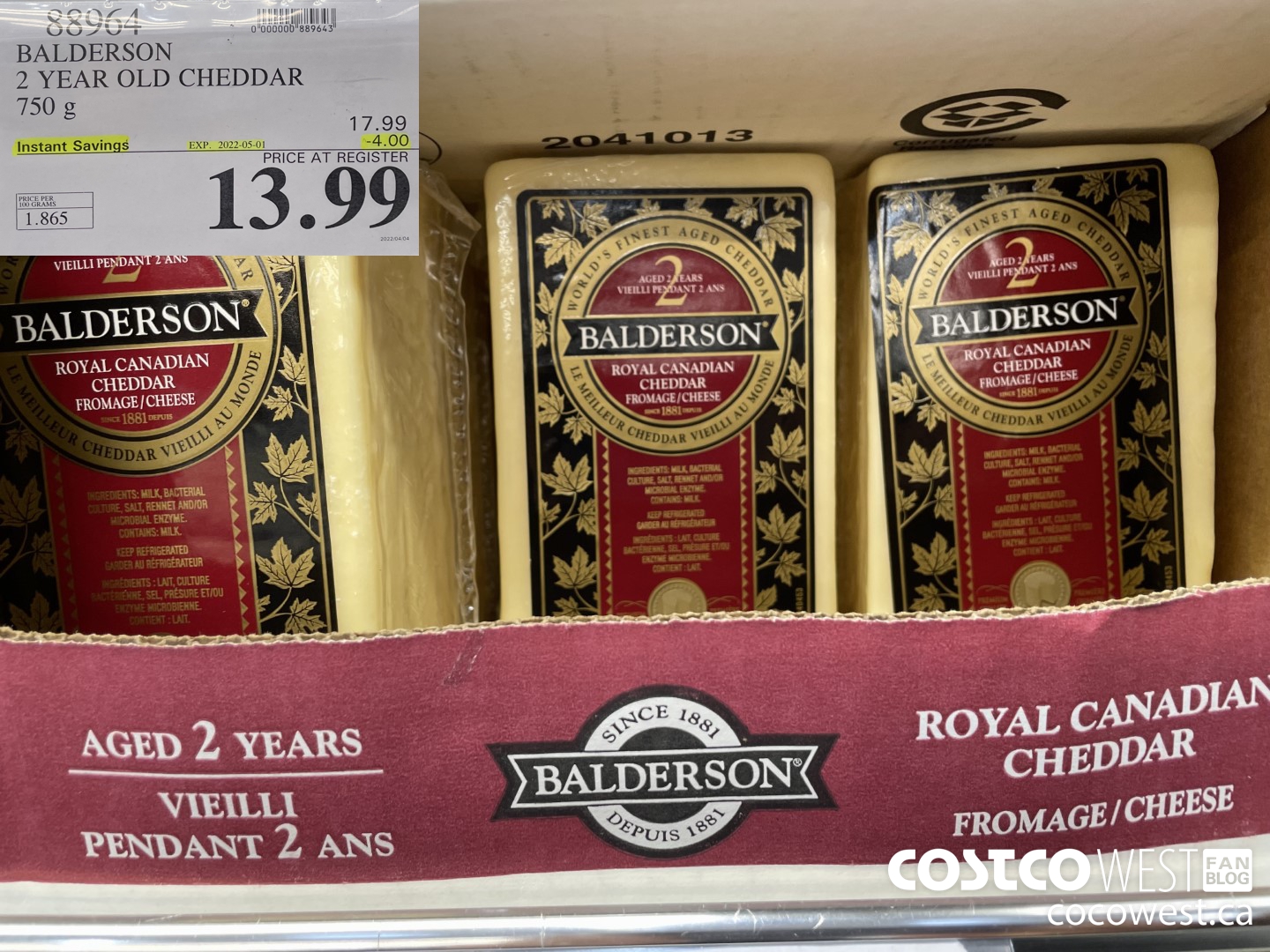 88964 BALDERSON 2 YEAR OLD CHEDDAR 750 g ($4.00 INSTANT SAVINGS EXPIRES ON 2022-05-01) $13.99