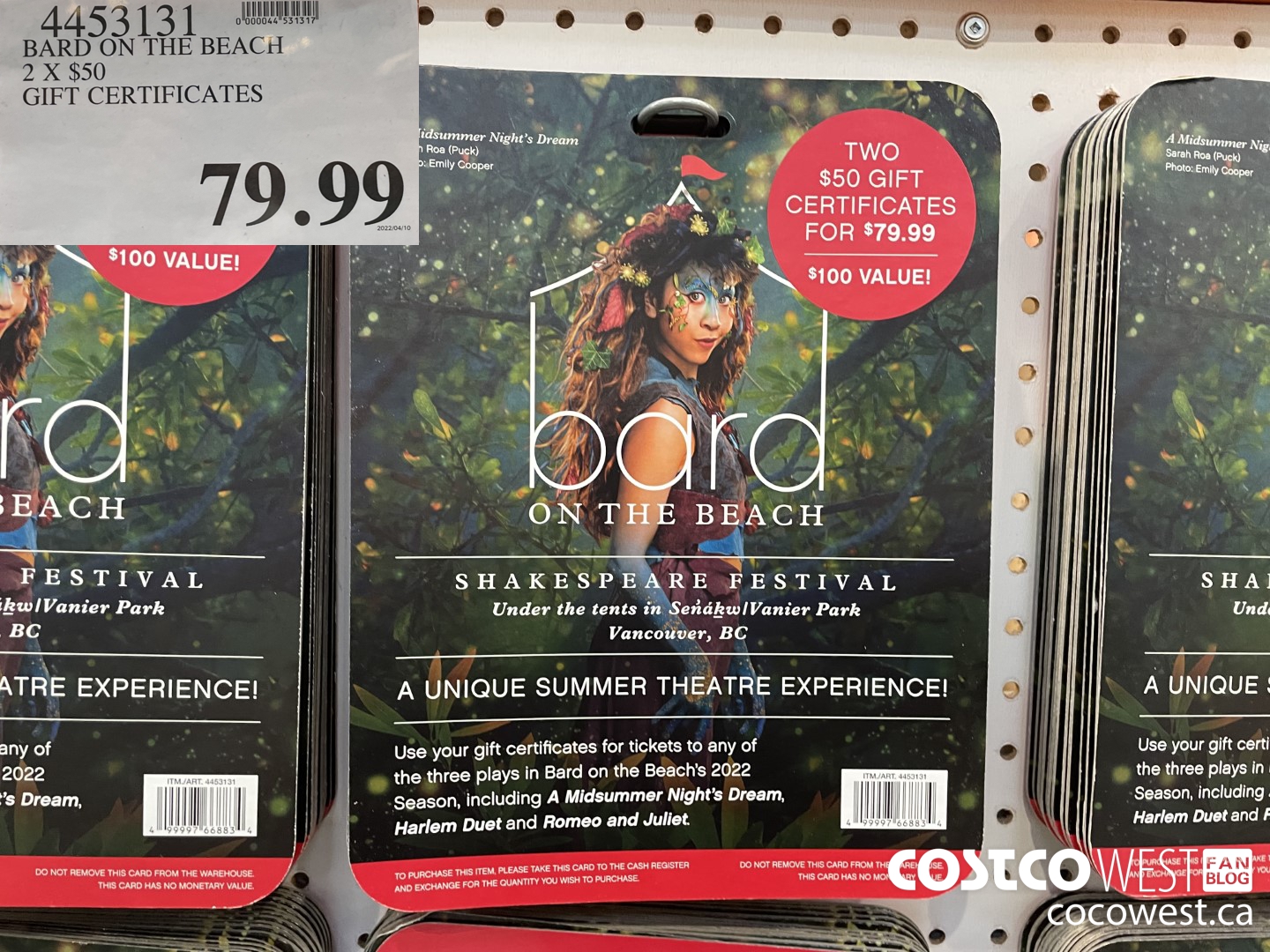 4453131 BARD ON THE BEACH 2 X $50 GIFT CERTIFICATES $79.99