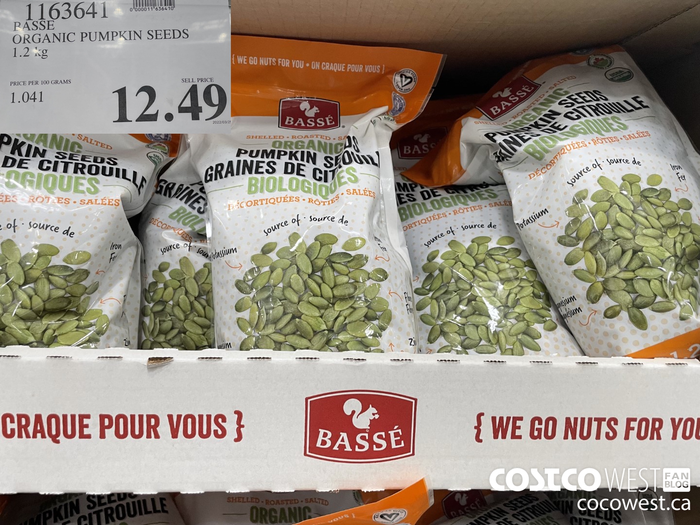 1163641 BASSE ORGANIC PUMPKIN SEEDS 1.2 KG $12.49