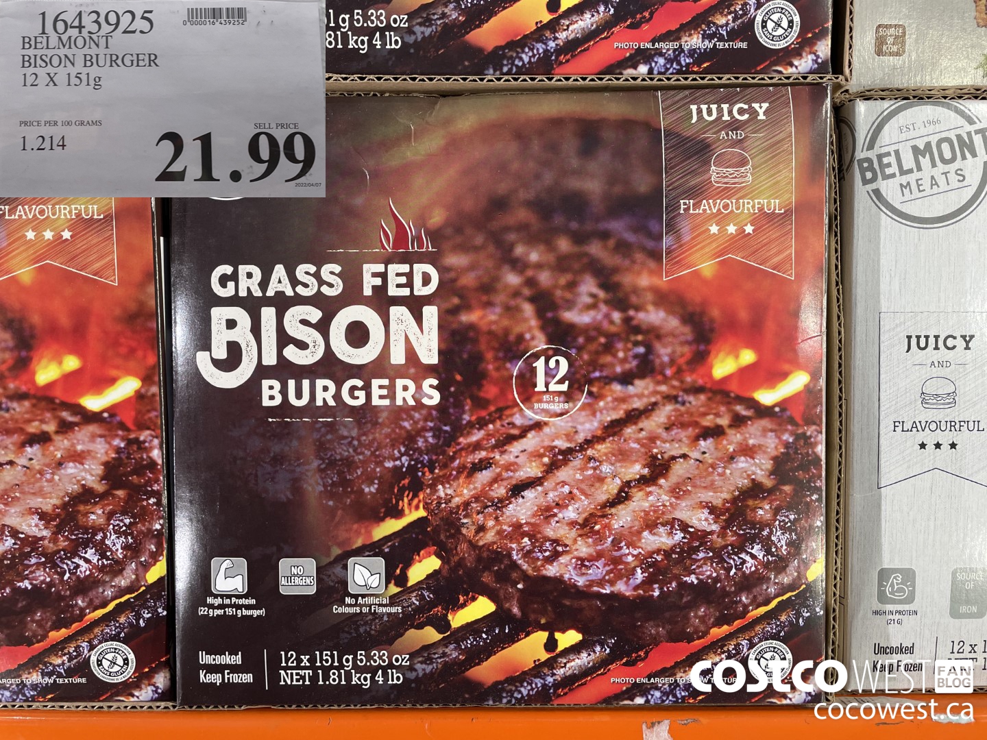 1643925 BELMONT BISON BURGER 12 X 151g $21.99