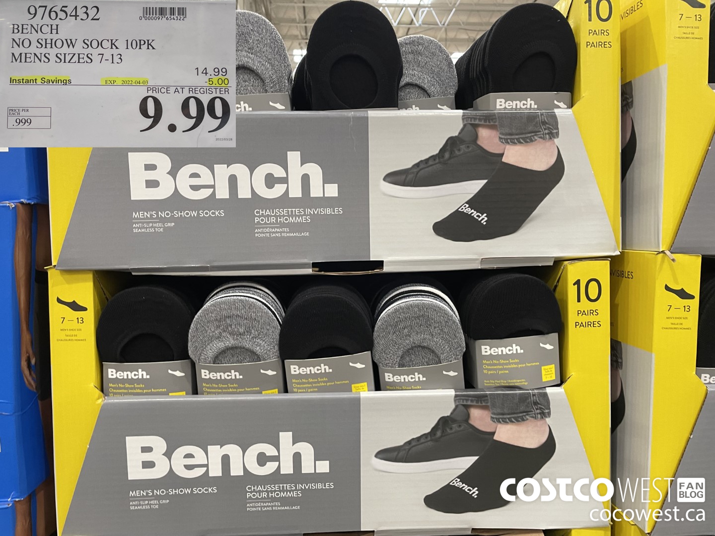 9765432 BENCH NO SHOW SOCK 10PK MENS SIZES 7-13 ($5.00 INSTANT SAVINGS EXPIRES ON 2022-04-03) $9.99
