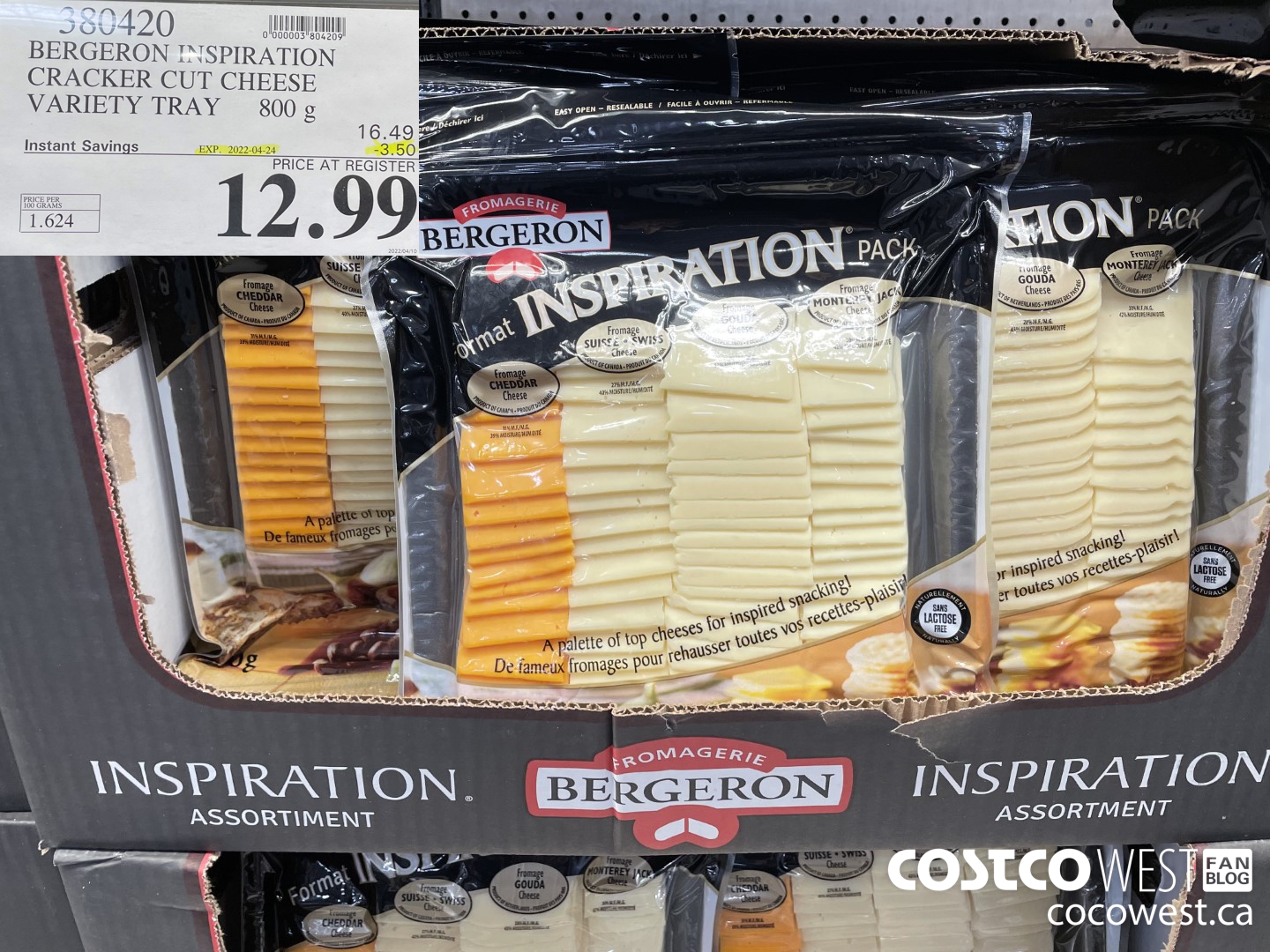 380420 BERGERON INSPIRATION CRACKER CUT CHEESE VARIETY TRAY 800g ($3.50 INSTANT SAVINGS EXPIRES ON 2022-04-24) $12.99