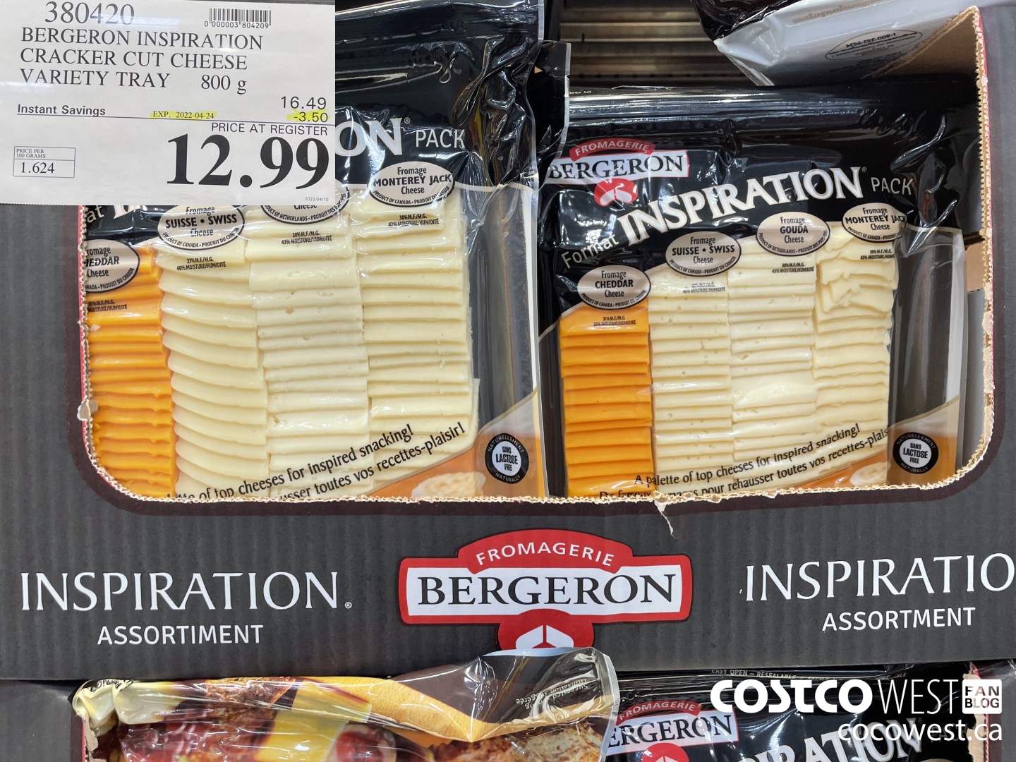 380420 BERGERON INSPIRATION CRACKER CUT CHEESE VARIETY TRAY 800g ($3.50 INSTANT SAVINGS EXPIRES ON 2022-04-24) $12.99