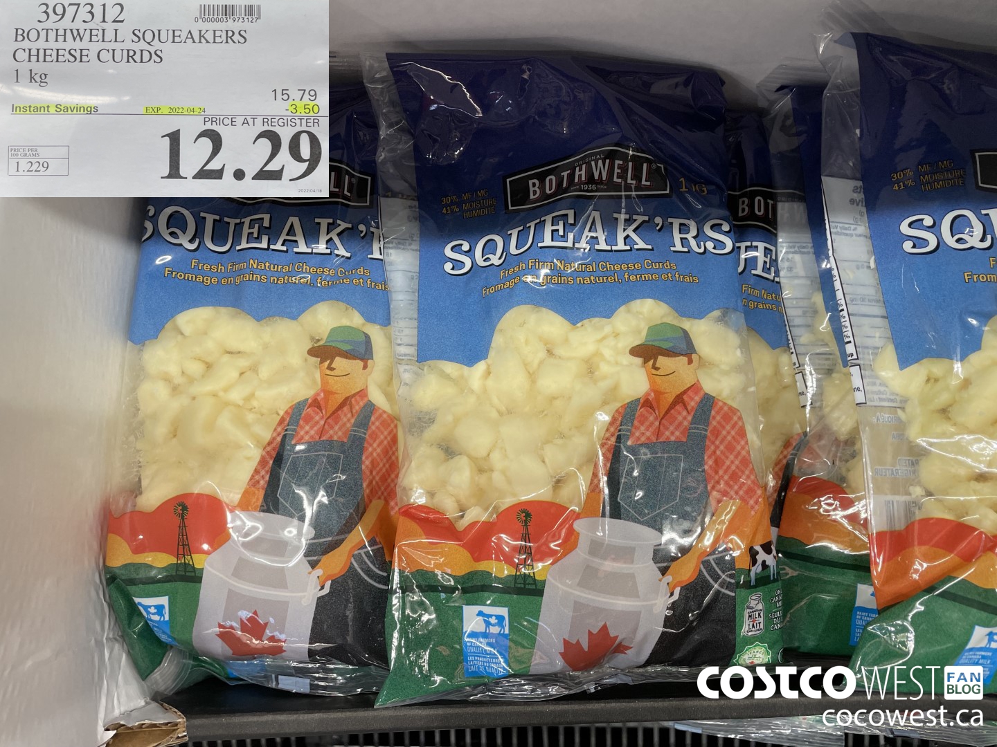 397312 BOTHWELL SQUEAKERS CHEESE CURDS 1KG ($3.50 INSTANT SAVINGS EXPIRES ON 2022-04-24) $12.29