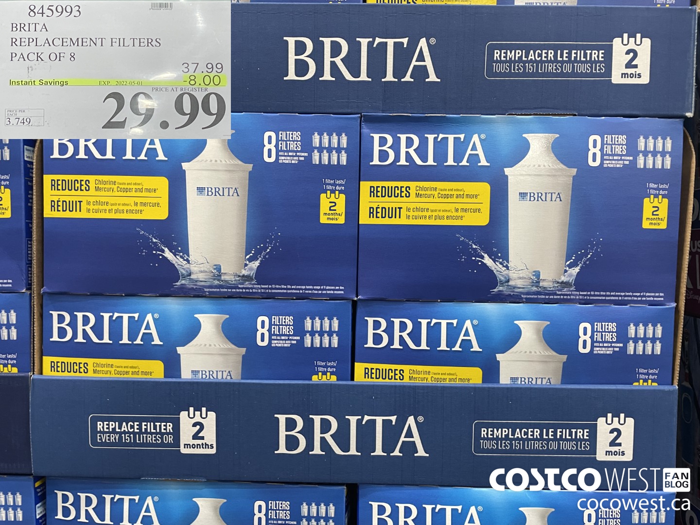 845993 BRITA REPLACEMENT FILTERS PACK OF 8 ($8.00 INSTANT SAVINGS EXPIRES ON 2022-05-01) $29.99