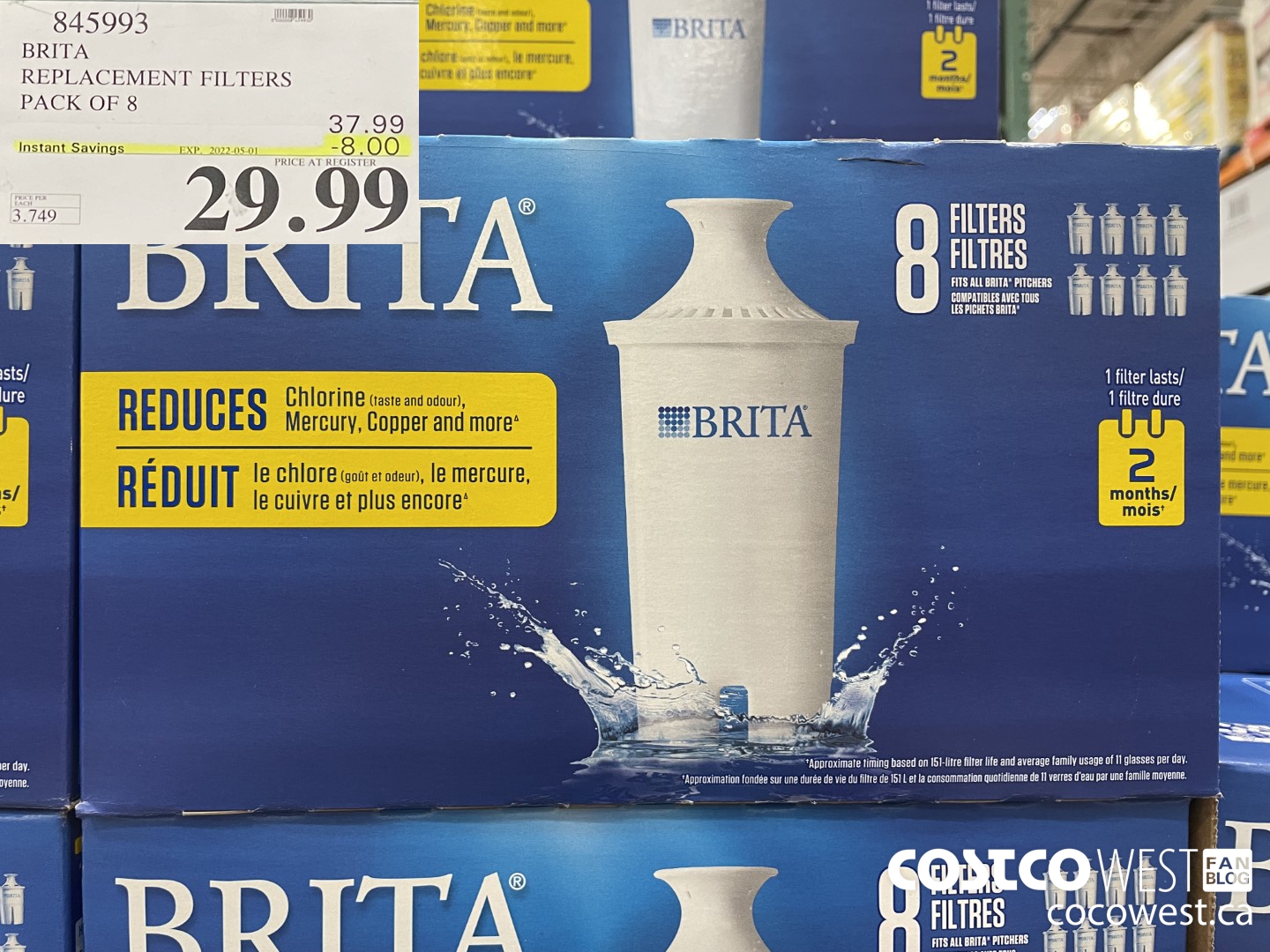 845993 BRITA REPLACEMENT FILTERS PACK OF 8 ($8.00 INSTANT SAVINGS EXPIRES ON 2022-05-01) $29.99