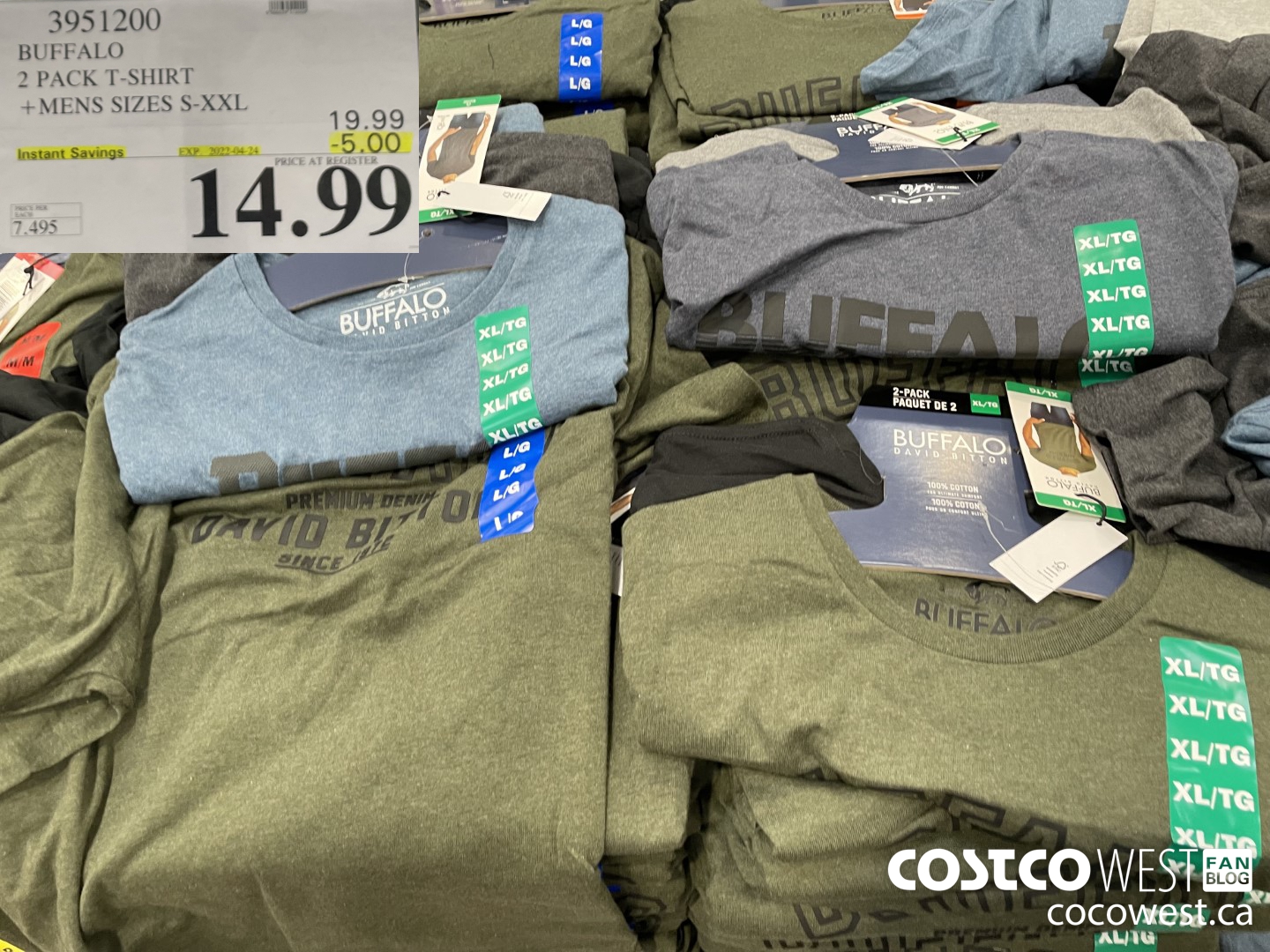 3951200 BUFFALO 2 PACK T-SHIRT MENS SIZES S-XXL  ($5.00 INSTANT SAVINGS EXPIRES ON 2022-04-24) $14.99