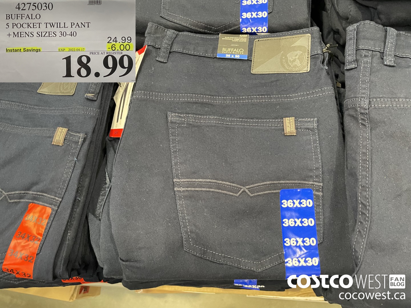 42075030 BUFFALO 5 POCKET TWILL PANT MENS SIZES 30-40 ($6.00 INSTANT SAVINGS EXPIRES ON 2022-04-17) $18.99