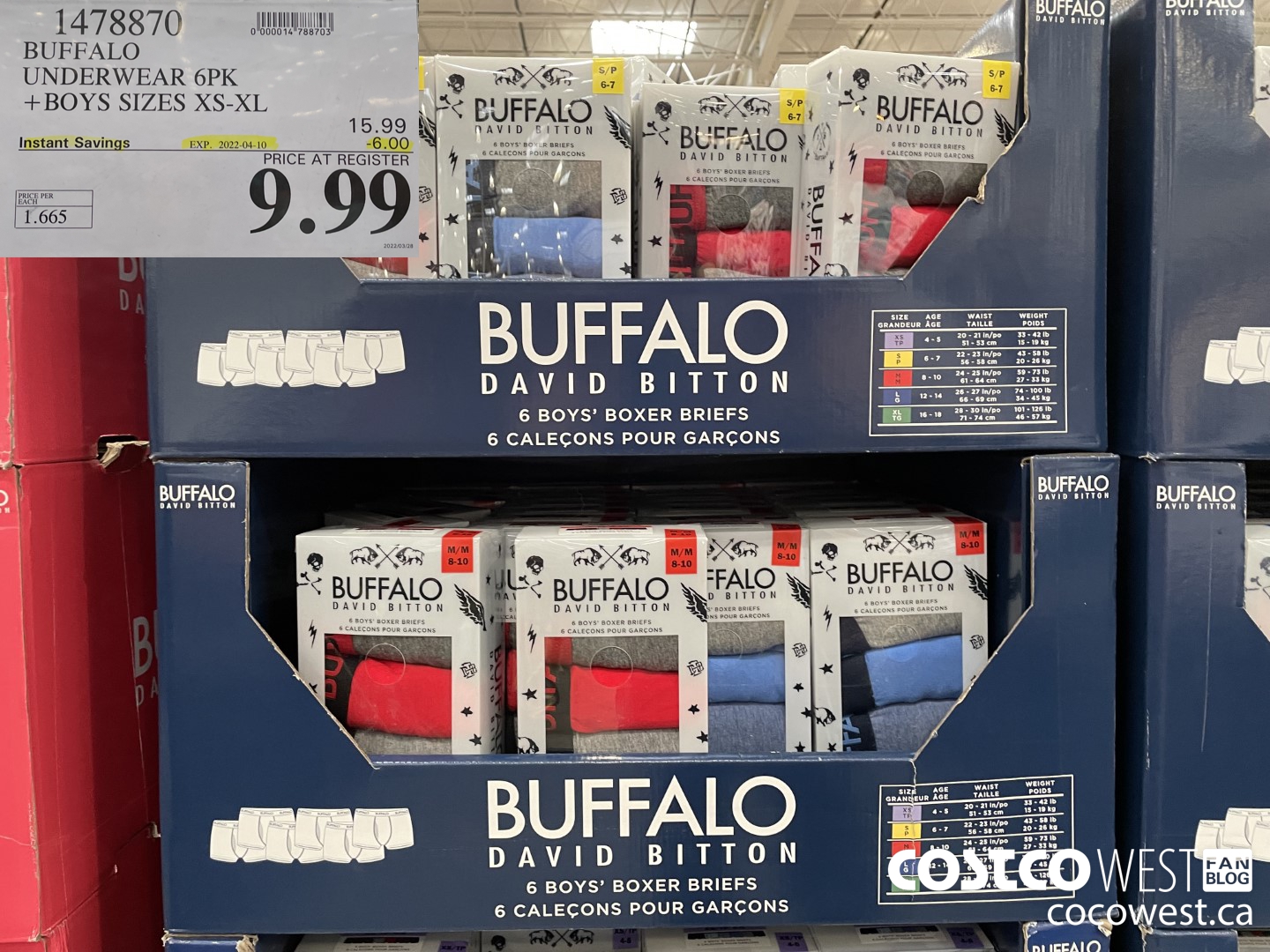 1478870 BUFFALO UNDERWEAR 6PK BOYS SIZES XS-XL ($6.00 INSTANT SAVINGS EXPIRES ON 2022-04-10) $9.99