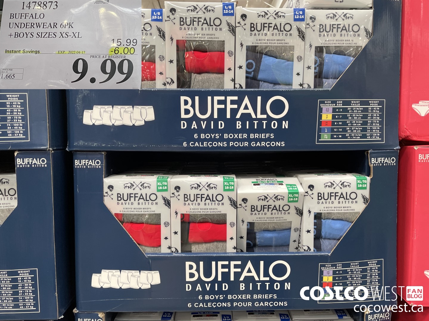 1478873 BUFFALO UNDERWEAR 6PK BOYS SIZES XS-XL ($6.00 INSTANT SAVINGS EXPIRES ON 2022-04-17) $9.99