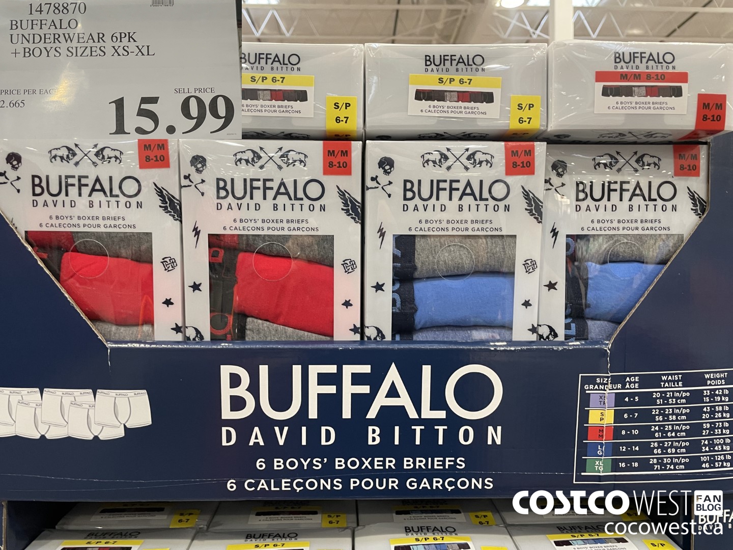 1478870 BUFFALO UNDERWEAR 6PK BOYS SIZES XS-XL $15.99