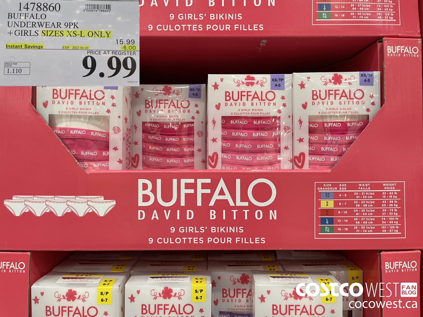 1478860 BUFFALO UNDERWEAR 9PK GIRLS SIZES XS-XL ($6.00 INSTANT SAVINGS EXPIRES ON 2022-04-10) $9.99