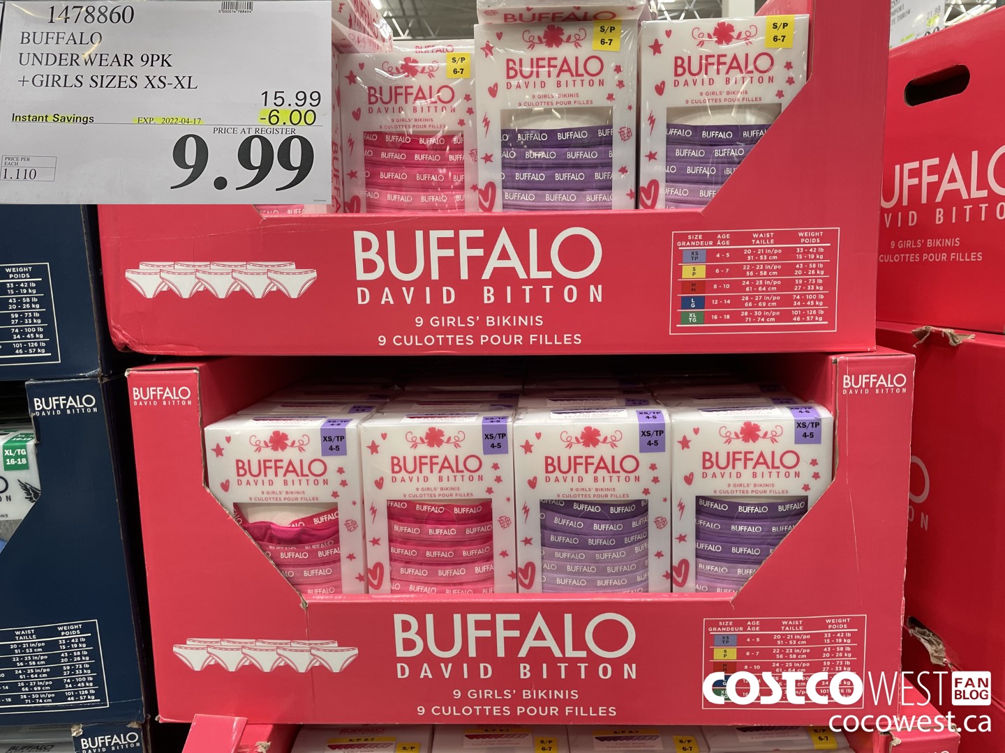 1478860 BUFFALO UNDERWEAR 9PK GIRLS SIZES XS-XL ($6.00 INSTANT SAVINGS EXPIRES ON 2022-04-17) $9.99