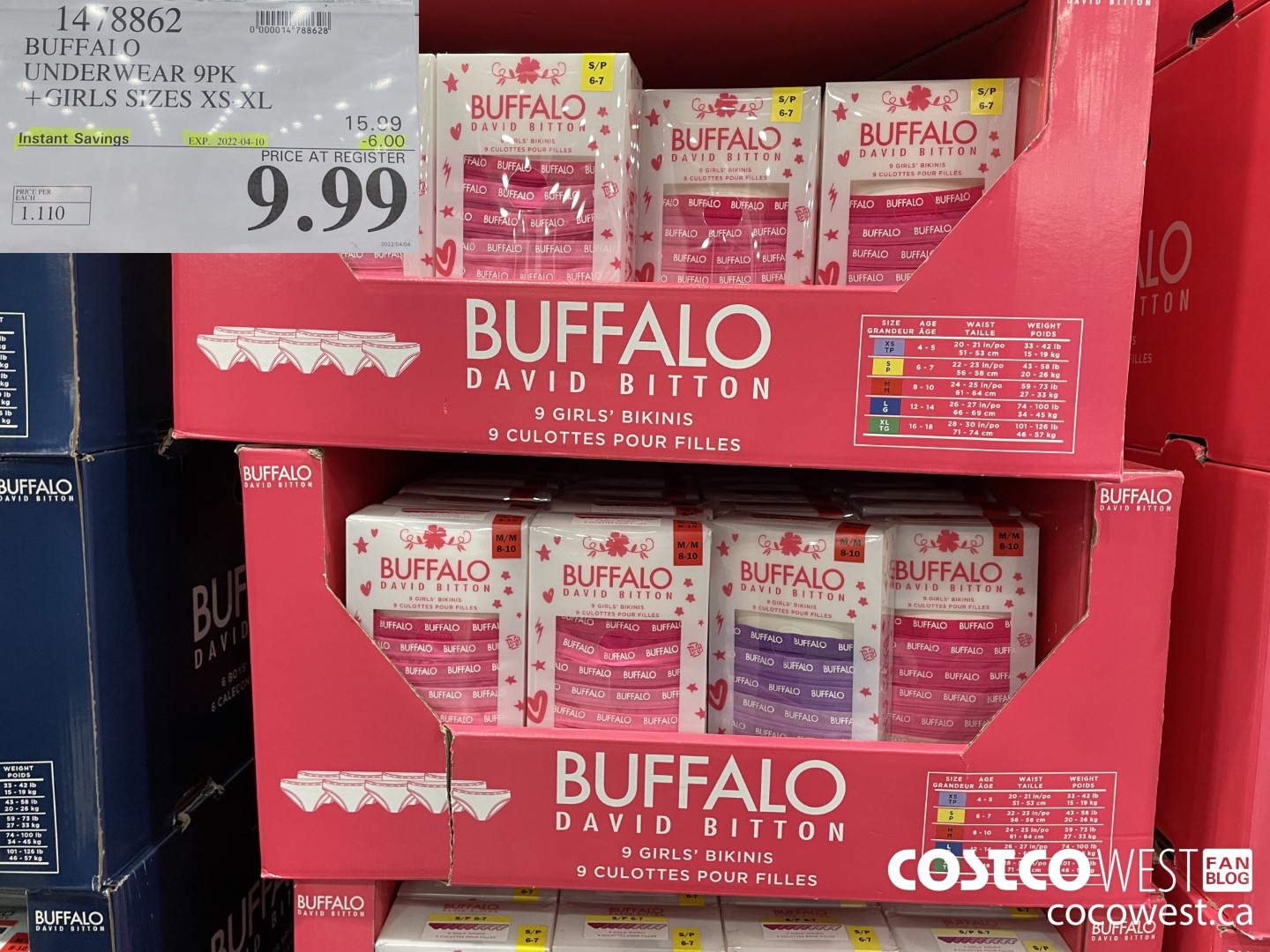 1478862 BUFFALO UNDERWEAR 9PK GIRLS SIZES XS-XL  ($6.00 INSTANT SAVINGS EXPIRES ON 2022-04-10) $9.99