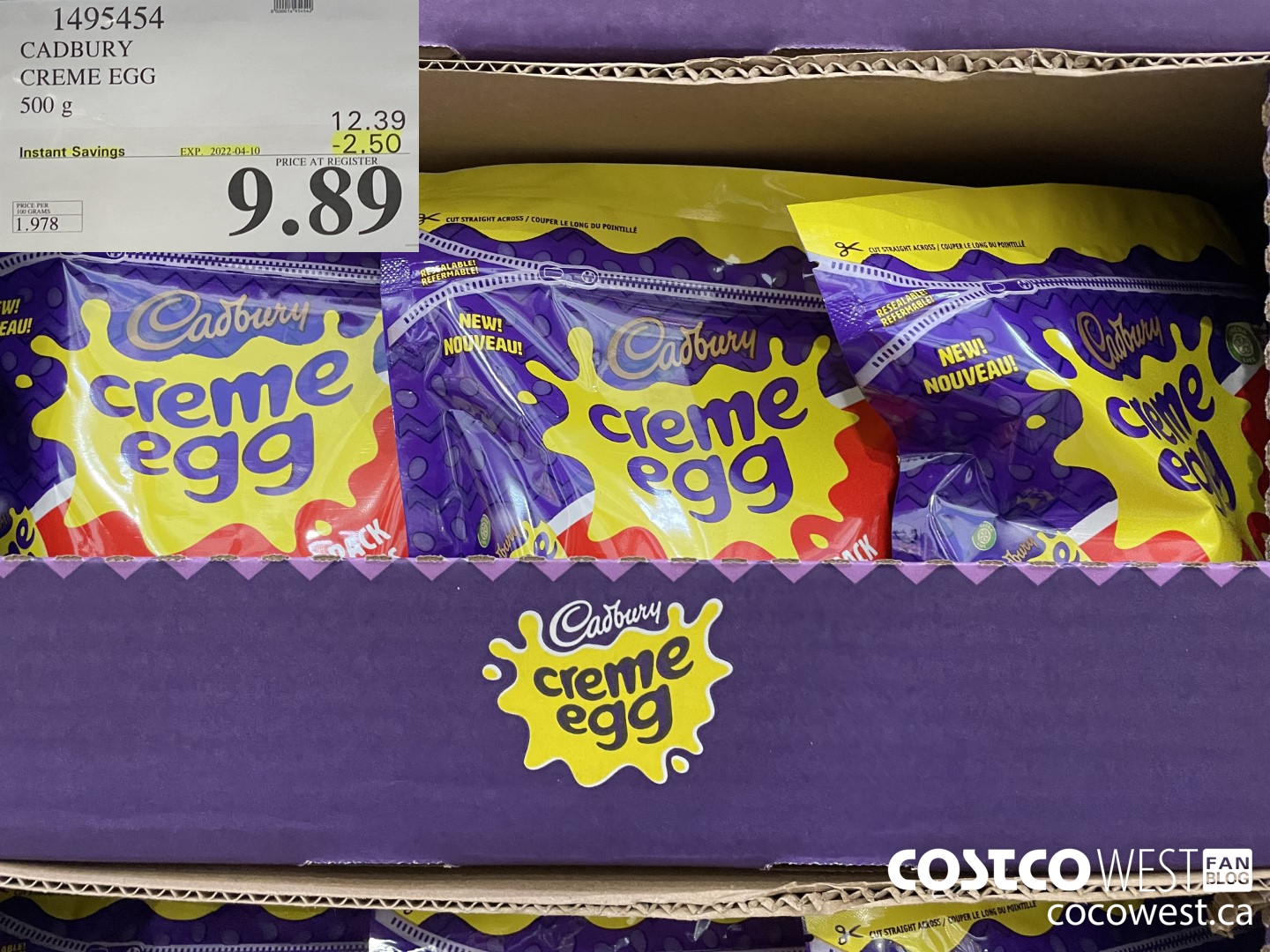 1495454 CADBURY CREME EGG 500 g ($2.50 INSTANT SAVINGS EXPIRES ON 2022-04-10) $9.89