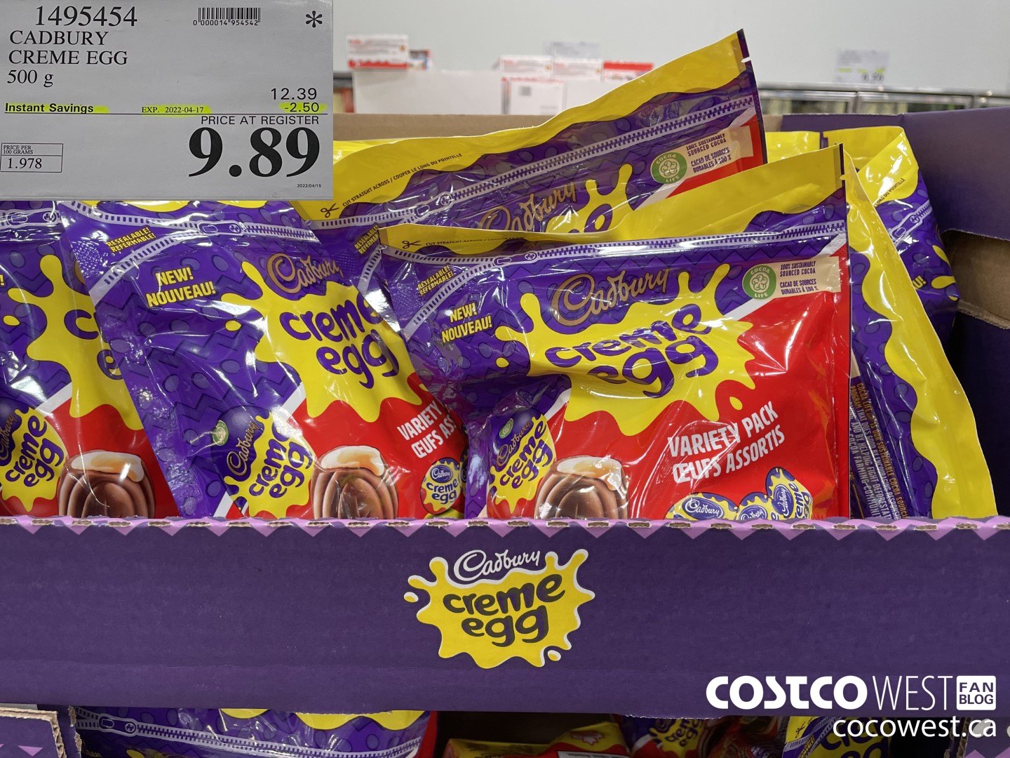 1495454 CADBURY CREME EGG 500 g ($2.50 INSTANT SAVINGS EXPIRES ON 2022-04-17) $9.89