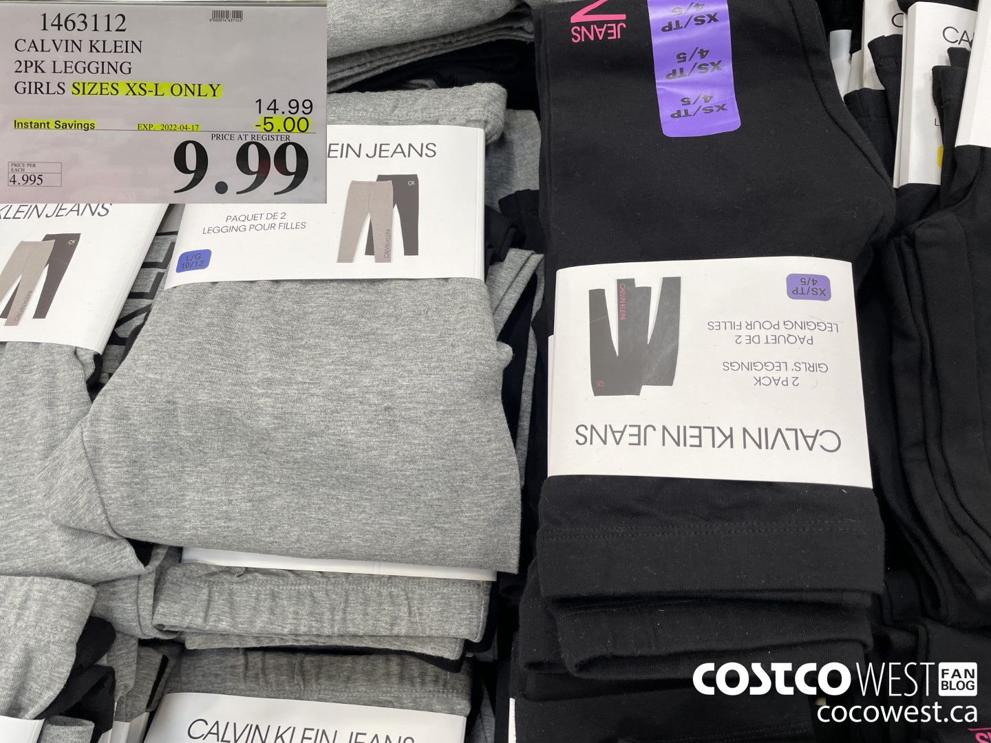 1463112 CALVIN KLEIN 2PK LEGGING GIRLS SIZES XS-L ONLY ($5.00 INSTANT SAVINGS EXPIRES ON 2022-04-17) $9.99