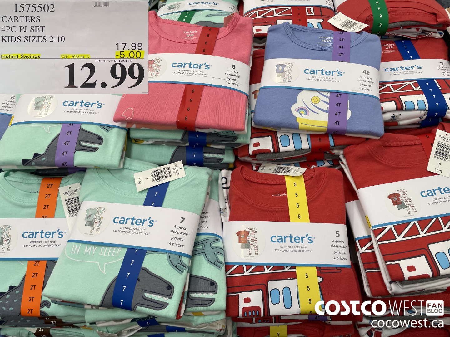 1575502 CARTERS 4PC PJ SET KIDS SIZES 2-10 ($5.00 INSTANT SAVINGS EXPIRES ON 2022-04-17) $12.99