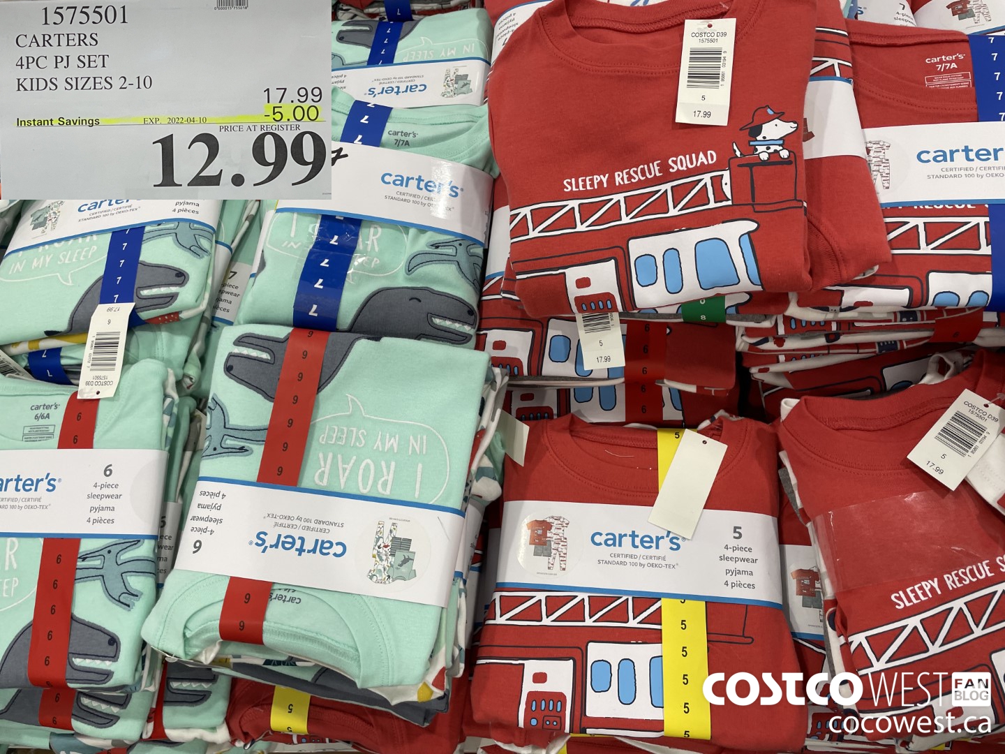 1575501 CARTERS 4PC PJ SET KIDS SIZES 2-10  ($5.00 INSTANT SAVINGS EXPIRES ON 2022-04-10) $12.99