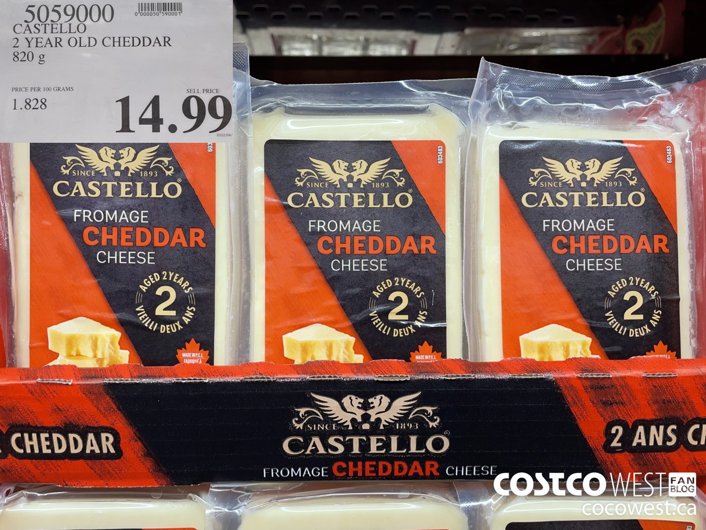 5059000 CASTELLO 2 YEAR OLD CHEDDAR 820 G $14.99