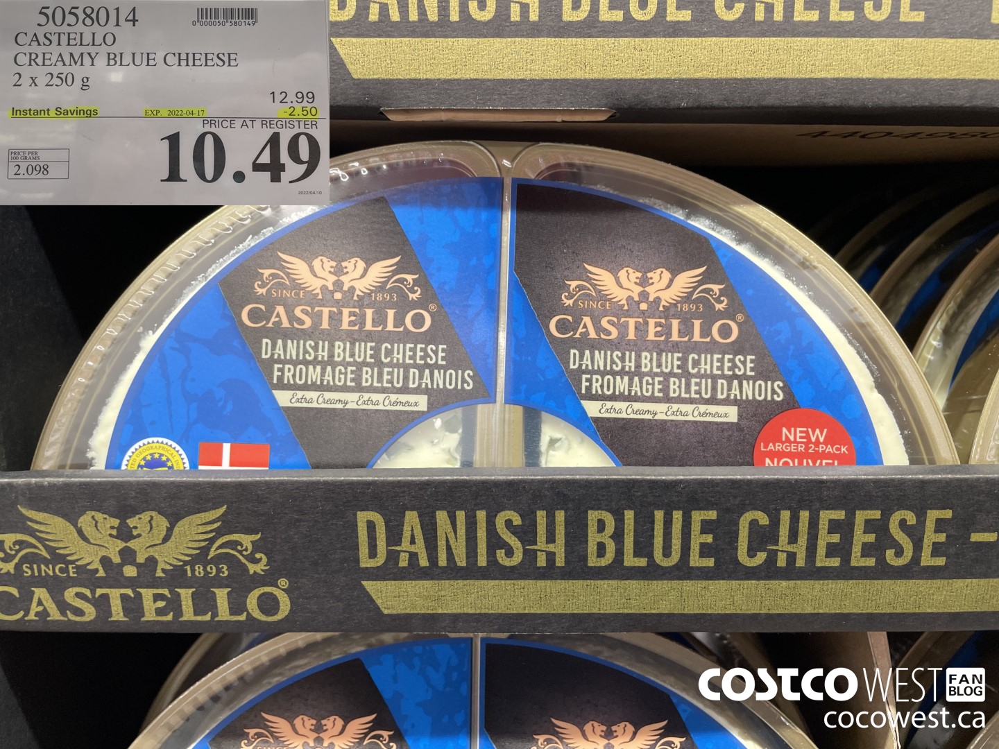 5058014 CASTELLO CREAMY BLUE CHEESE 2 x 250 g ($2.50 INSTANT SAVINGS EXPIRES ON 2022-04-17) $10.49