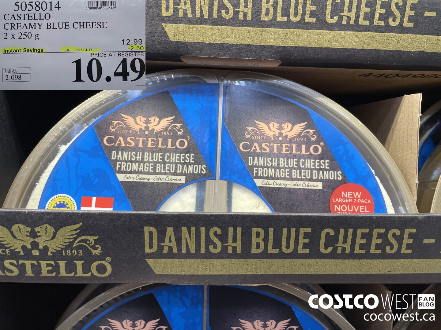5058014 CASTELLO CREAMY BLUE CHEESE 2 x 250 g ($2.50 INSTANT SAVINGS EXPIRES ON 2022-04-17) $10.49