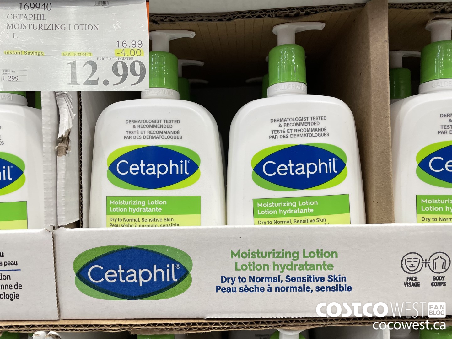169940 CETAPHIL MOISTURIZING LOTION 1L ($4.00 INSTANT SAVINGS EXPIRES ON 2022-04-03) $12.99