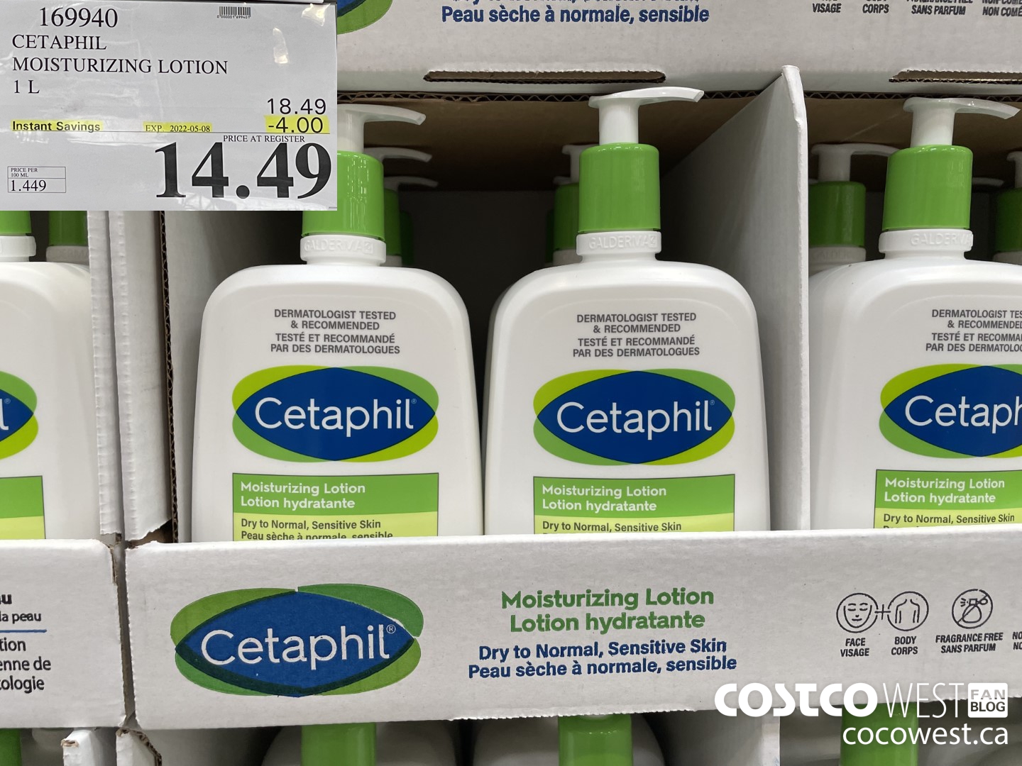 169940 CETAPHIL MOISTURIZING LOTION 1L ($4.00 INSTANT SAVINGS EXPIRES ON 2022-05-08) $14.49