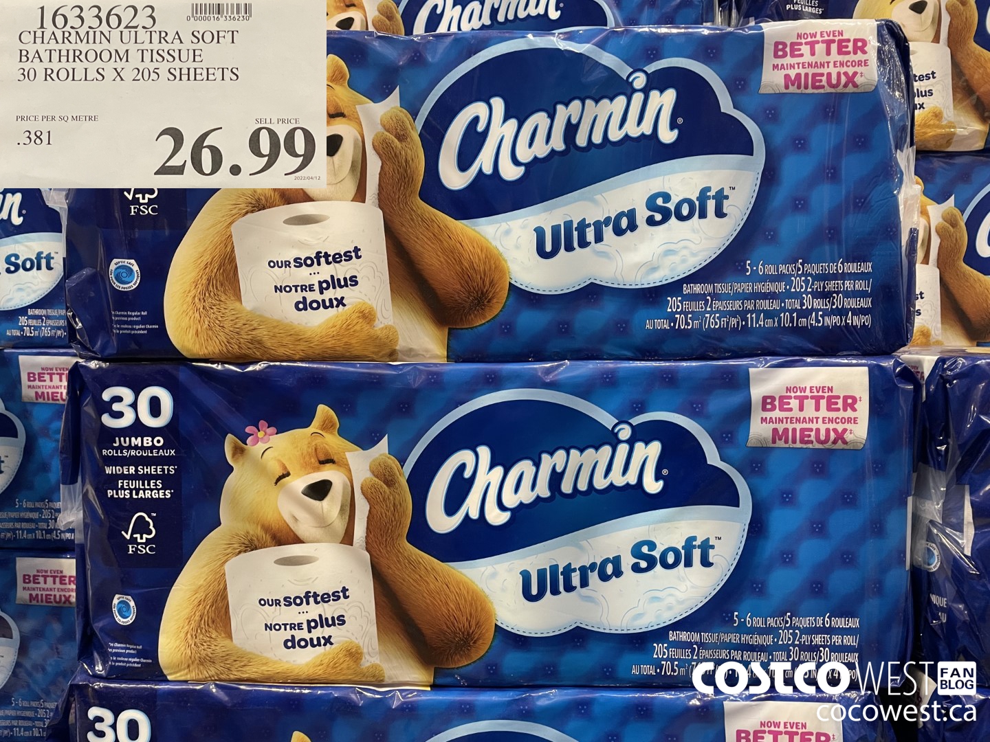 1633623 CHARMIN ULTRA SOFT BATHROOM TISSUE 30 ROLLS X 205 SHEETS $26.99