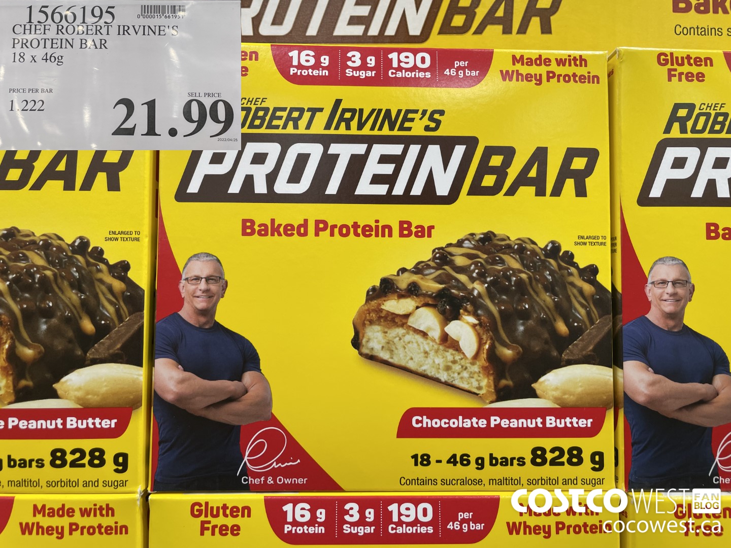1566195 CHEF ROBERT IRVINE'S PROTEIN BAR 18 X 46G $21.99