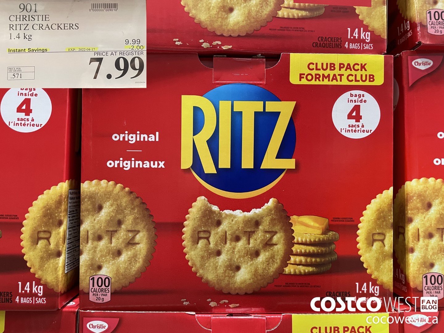 901 CHRISTIE RITZ CRACKERS 1.4 kg ($2.00 INSTANT SAVINGS EXPIRES ON 2022-04-17) $7.99