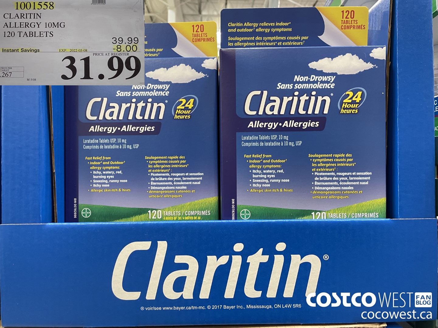 1001558 CLARITIN ALLERGY 10MG 120 TABLETS ($8.00 INSTANT SAVINGS EXPIRES ON 2022-05-08) $31.99